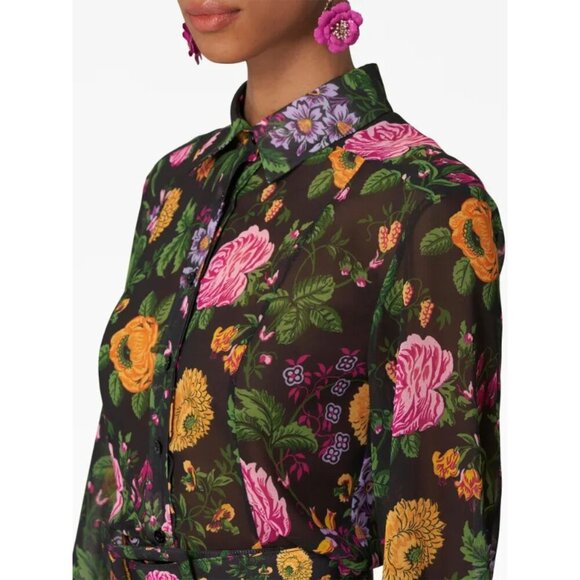 Carolina Herrera Floral Sheer Blouse Black - Picture 2 of 9
